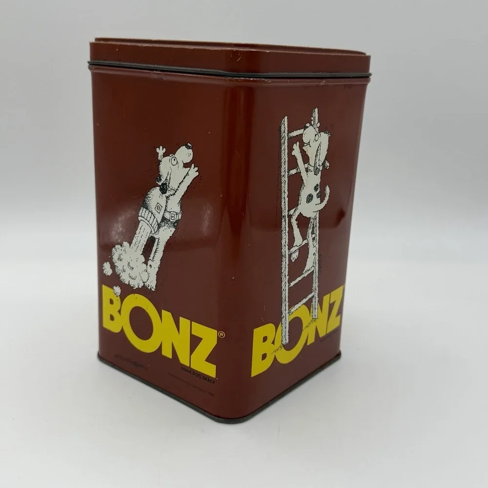 Ralston Purina Dog Treat BONZ Vintage 1985 Empty Metal Tin Canister Pet Snack